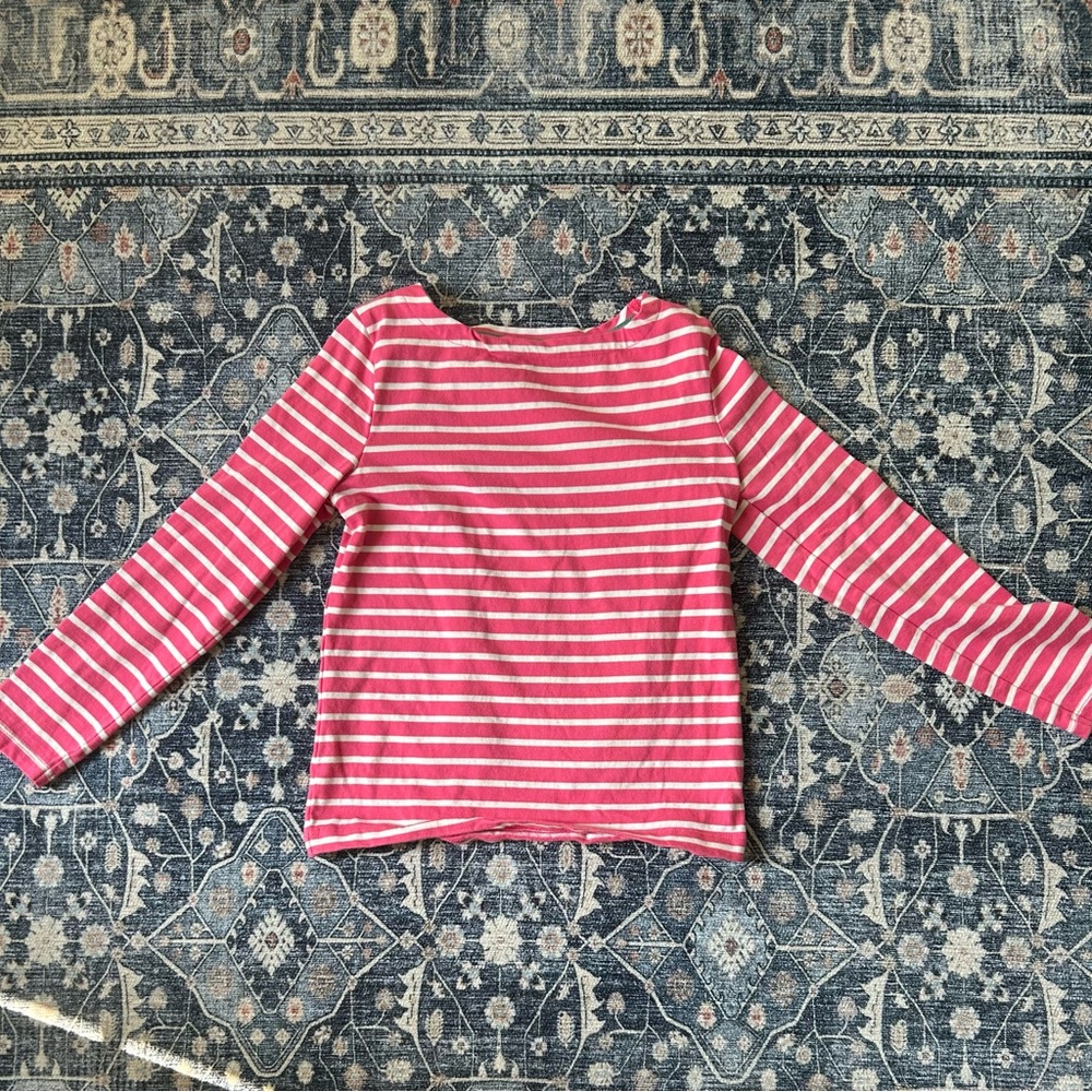 Mini Boden Pink & White Stripe Breton Top - Size 7/8